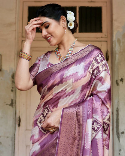 PURE SILK DIGITALLY PRINTED SAREE WEAVED WITH GOLDEN ZARI COMES WITH TASSELS