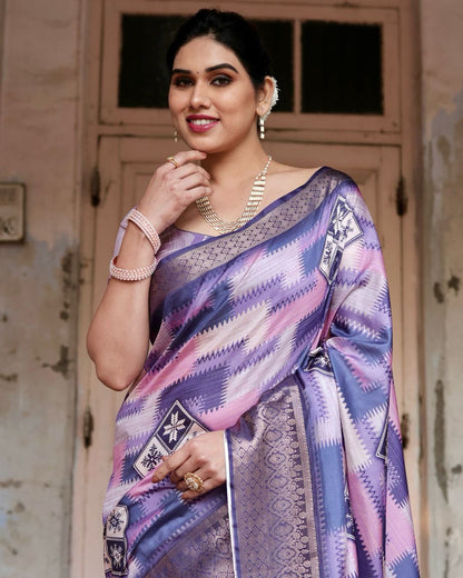 PURE SILK DIGITALLY PRINTED SAREE WEAVED WITH GOLDEN ZARI COMES WITH TASSELS