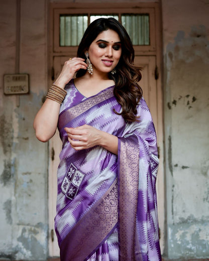 PURE SILK DIGITALLY PRINTED SAREE WEAVED WITH GOLDEN ZARI COMES WITH TASSELS