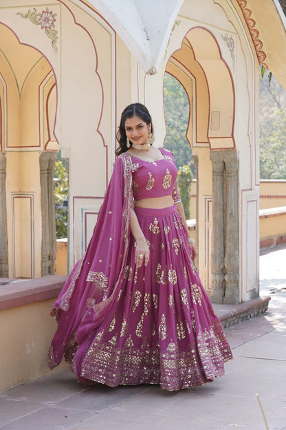 Onion Designer Faux Georgette With Heavy Sequins Embroidered Work Lehenga