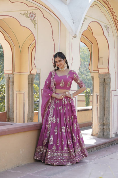 Onion Designer Faux Georgette With Heavy Sequins Embroidered Work Lehenga