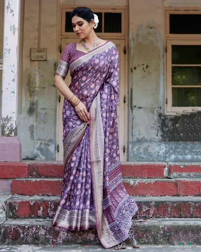 PURE SILK DIGITALLY PRINTED SAREE WEAVED WITH GOLDEN ZARI COMES WITH TASSELS