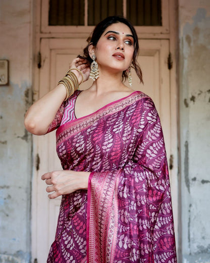 PURE SILK DIGITALLY PRINTED SAREE WEAVED WITH GOLDEN ZARI COMES WITH TASSELS