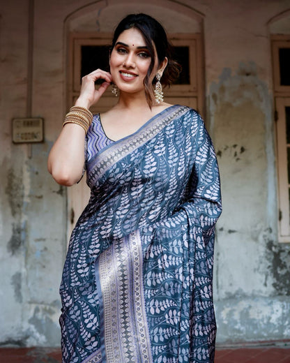 PURE SILK DIGITALLY PRINTED SAREE WEAVED WITH GOLDEN ZARI COMES WITH TASSELS