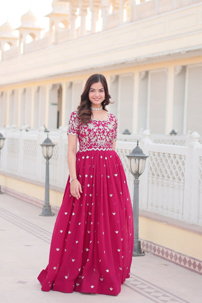 Pink Faux Blooming With coding Sequins Embroidered Work Gown