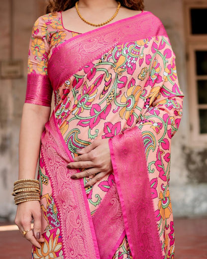 PURE SILK DIGITALLY PRINTED SAREE WEAVED WITH GOLDEN ZARI COMES WITH TASSELS