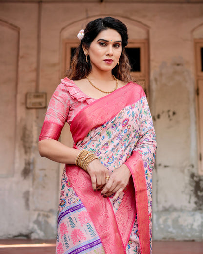 PURE SILK DIGITALLY PRINTED SAREE WEAVED WITH GOLDEN ZARI COMES WITH TASSELS