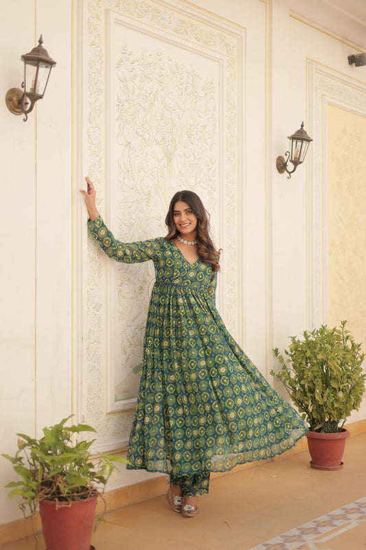 Rama Fancy V Neck Faux Georgette With Foil Print Suit