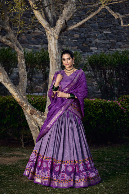 Purple Color Floral Print With Foil Print Tussar Silk Lehenga Choli