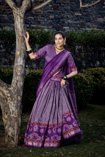 Purple Color Floral Print With Foil Print Tussar Silk Lehenga Choli