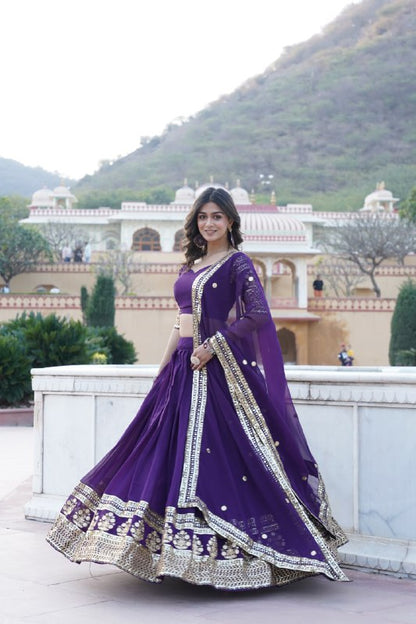 Purple Color Faux Blooming Georgette With Heavy Sequins Embroidered work Lehenga