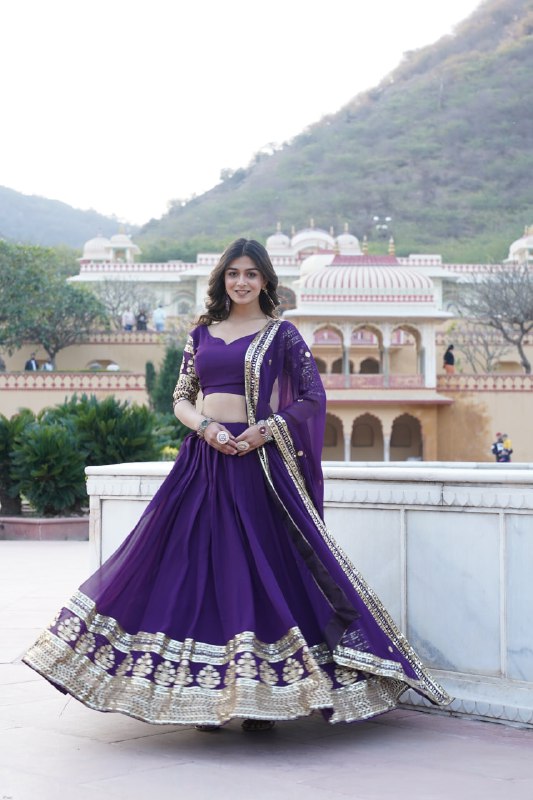 Purple Color Faux Blooming Georgette With Heavy Sequins Embroidered work Lehenga