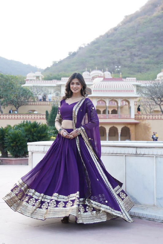 Purple Color Faux Blooming Georgette With Heavy Sequins Embroidered work Lehenga