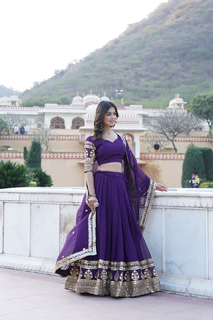 Purple Color Faux Blooming Georgette With Heavy Sequins Embroidered work Lehenga