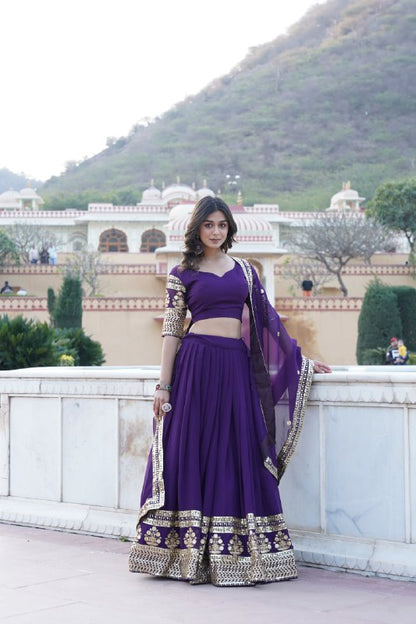 Purple Color Faux Blooming Georgette With Heavy Sequins Embroidered work Lehenga