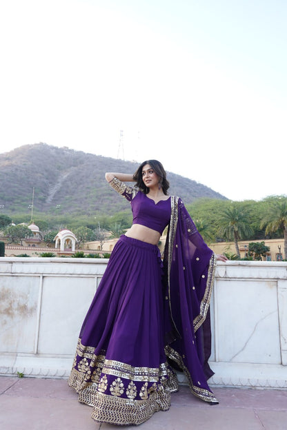 Purple Color Faux Blooming Georgette With Heavy Sequins Embroidered work Lehenga