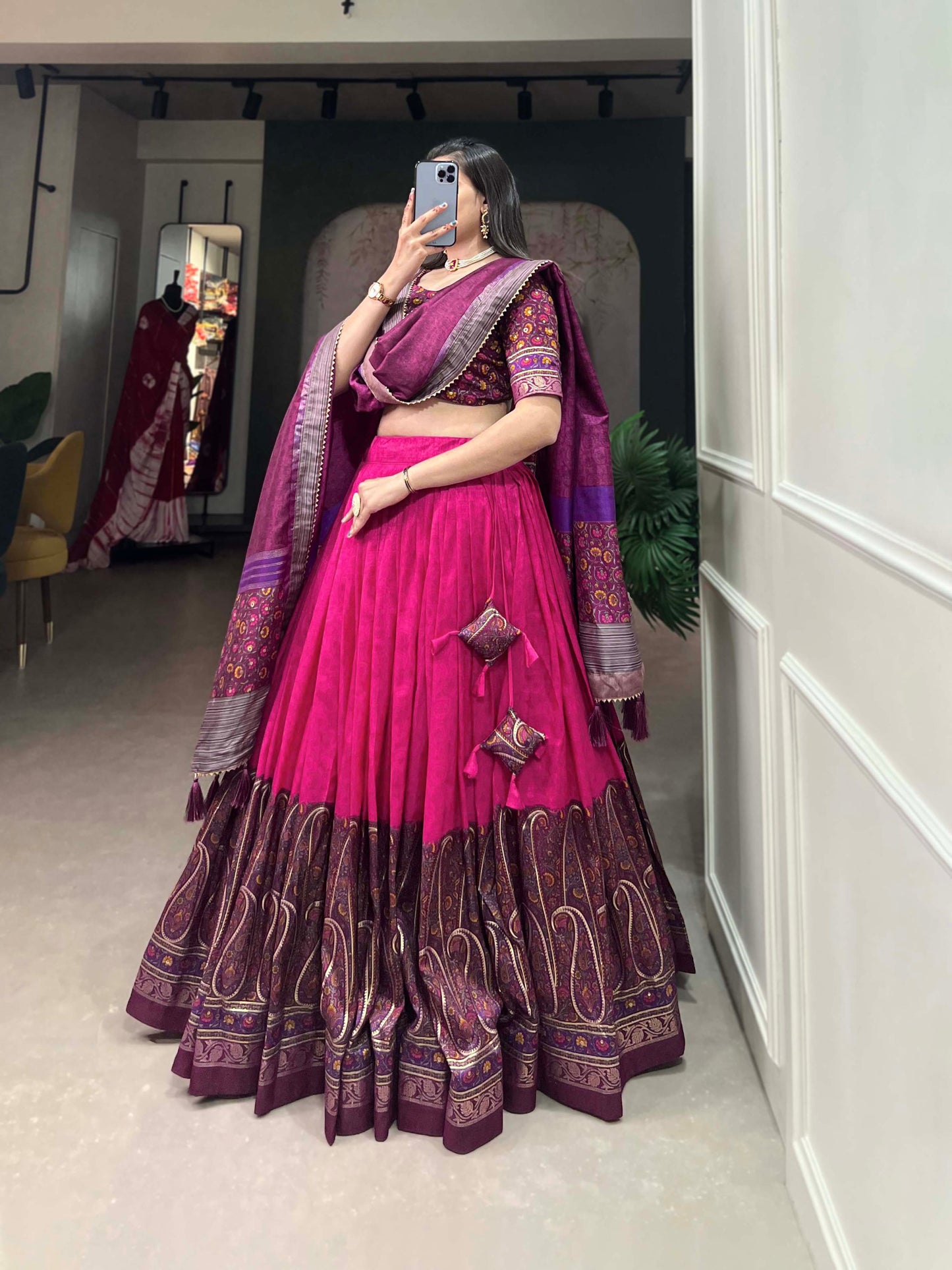 Pink Color Zari Weaving Work Jacquard Silk Lehenga Choli