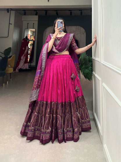 Pink Color Zari Weaving Work Jacquard Silk Lehenga Choli