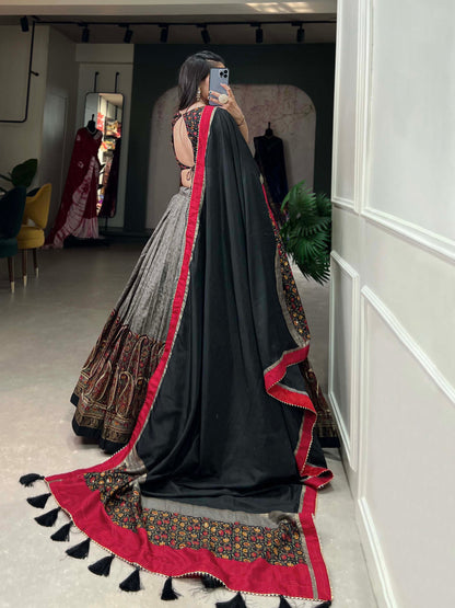 Gray Color Zari Weaving Work Jacquard Silk Lehenga Choli