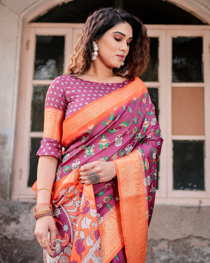 PURE SILK DIGITALLY PRINTED SAREE WEAVED WITH GOLDEN ZARI COMES WITH TASSELS