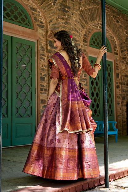 Pink Color Zari Weaving Work Jacquard Silk Lehenga Choli