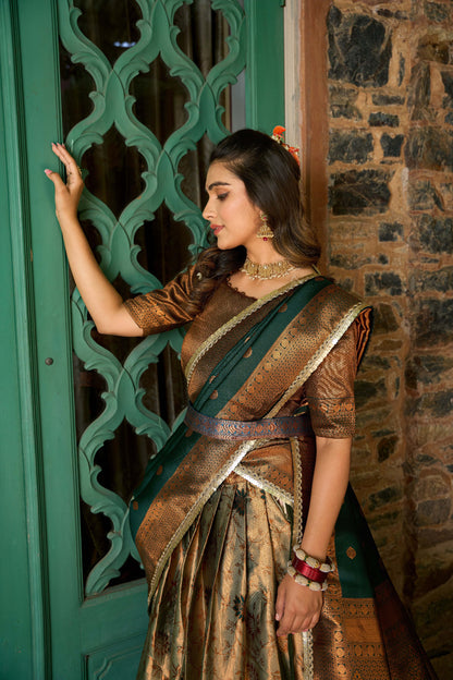 Green Color Zari Weaving Work Jacquard Silk Lehenga Choli