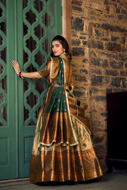 Green Color Zari Weaving Work Jacquard Silk Lehenga Choli