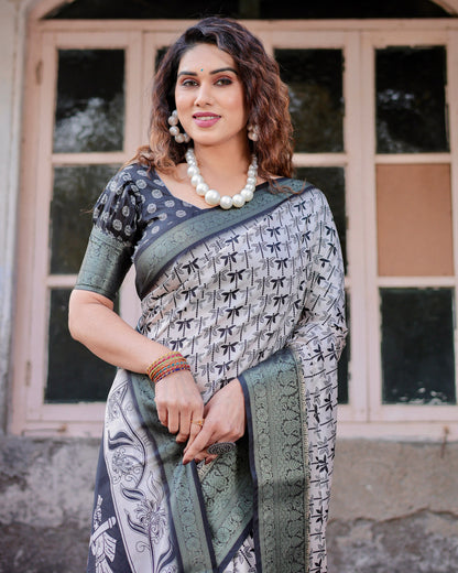 PURE SILK DIGITALLY PRINTED SAREE WEAVED WITH GOLDEN ZARI COMES WITH TASSELS