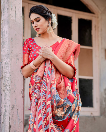 PURE SILK DIGITALLY PRINTED SAREE WEAVED WITH GOLDEN ZARI COMES WITH TASSELS