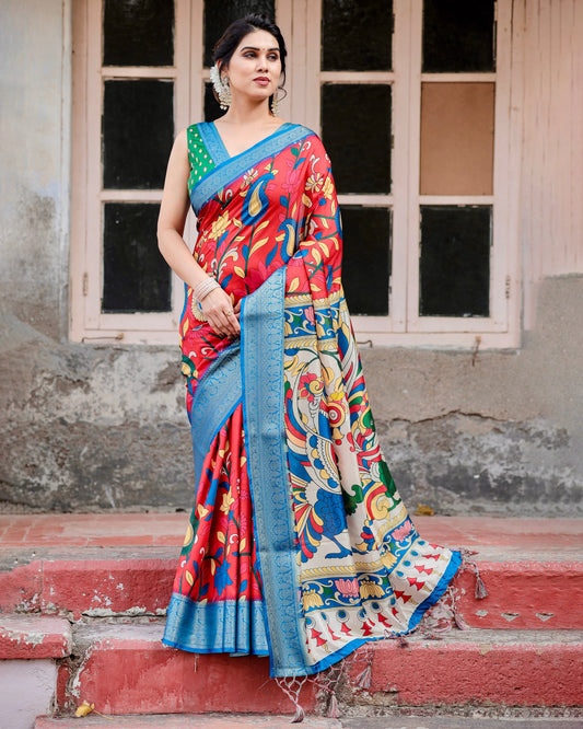 PURE SILK DIGITALLY PRINTED SAREE WEAVED WITH GOLDEN ZARI COMES WITH TASSELS