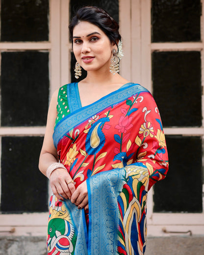 PURE SILK DIGITALLY PRINTED SAREE WEAVED WITH GOLDEN ZARI COMES WITH TASSELS