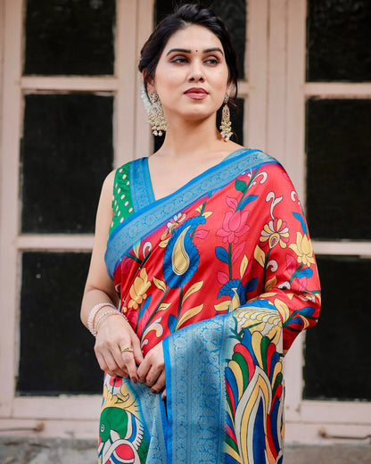 PURE SILK DIGITALLY PRINTED SAREE WEAVED WITH GOLDEN ZARI COMES WITH TASSELS