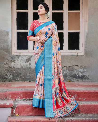 PURE SILK DIGITALLY PRINTED SAREE WEAVED WITH GOLDEN ZARI COMES WITH TASSELS