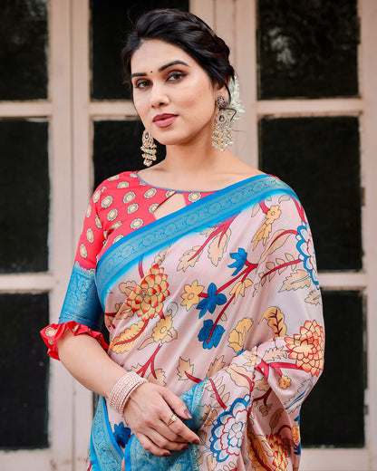 PURE SILK DIGITALLY PRINTED SAREE WEAVED WITH GOLDEN ZARI COMES WITH TASSELS