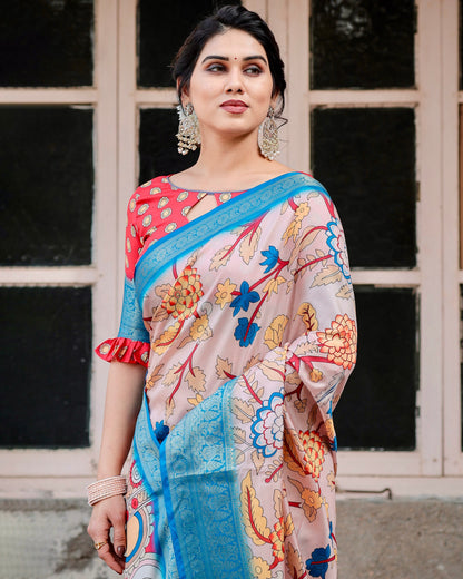 PURE SILK DIGITALLY PRINTED SAREE WEAVED WITH GOLDEN ZARI COMES WITH TASSELS