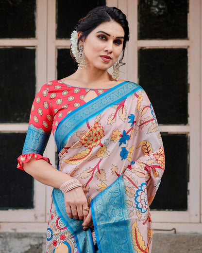 PURE SILK DIGITALLY PRINTED SAREE WEAVED WITH GOLDEN ZARI COMES WITH TASSELS