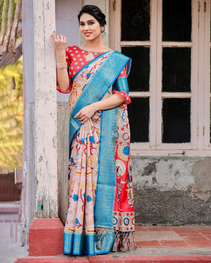 PURE SILK DIGITALLY PRINTED SAREE WEAVED WITH GOLDEN ZARI COMES WITH TASSELS