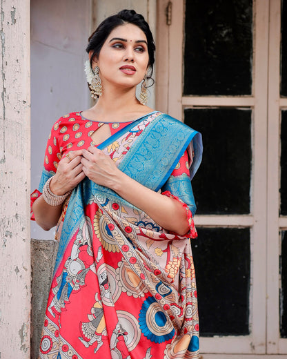 PURE SILK DIGITALLY PRINTED SAREE WEAVED WITH GOLDEN ZARI COMES WITH TASSELS