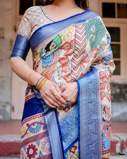 PURE SILK DIGITALLY PRINTED SAREE WEAVED WITH GOLDEN ZARI COMES WITH TASSELS