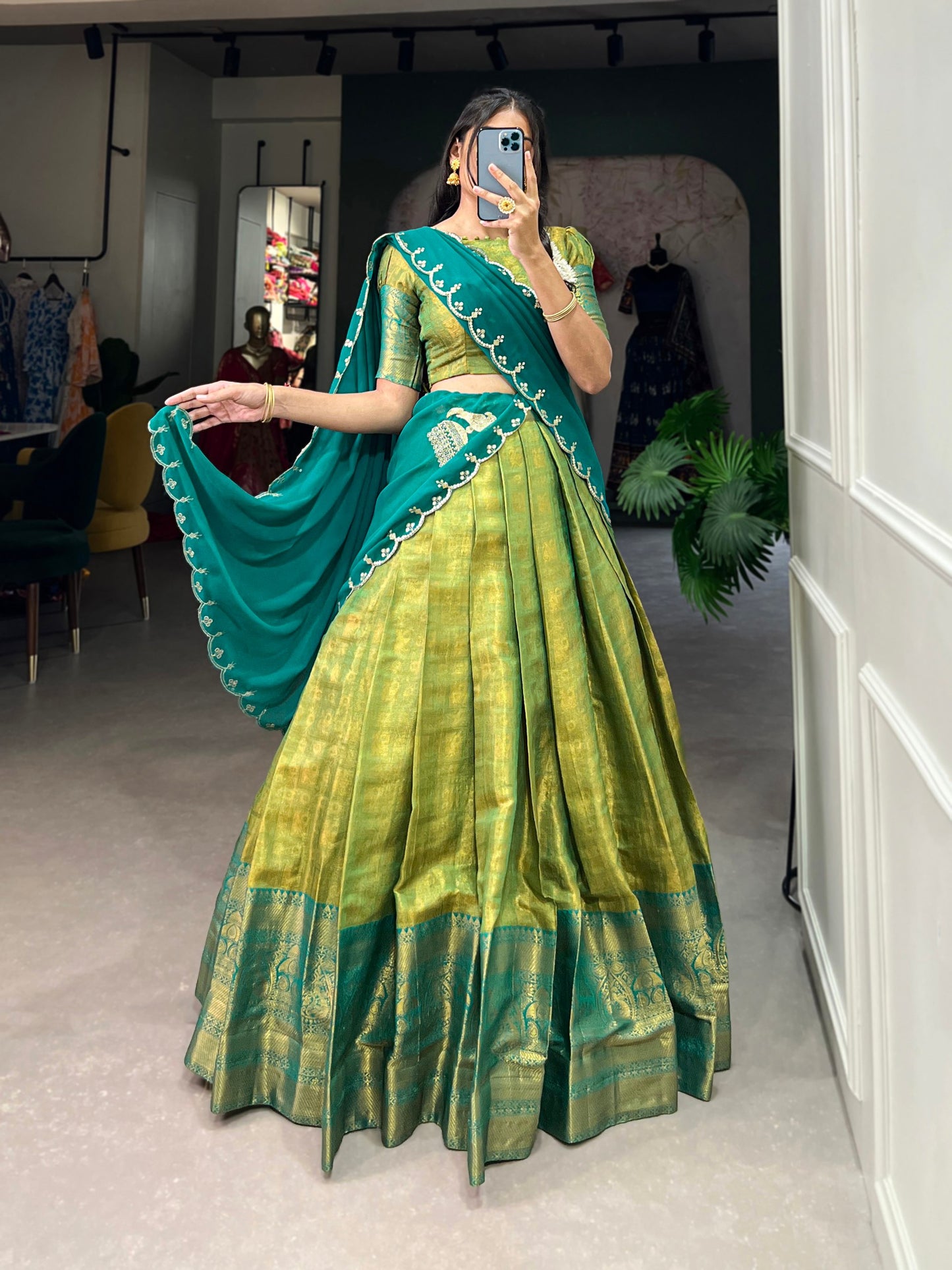 Parrot Color Zari Weaving Work Kanjivaram Wedding Lehenga Choli