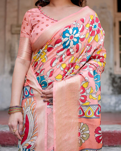 PURE SILK DIGITALLY PRINTED SAREE WEAVED WITH GOLDEN ZARI COMES WITH TASSELS