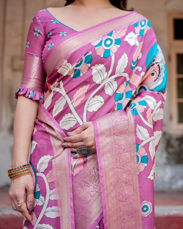 PURE SILK DIGITALLY PRINTED SAREE WEAVED WITH GOLDEN ZARI COMES WITH TASSELS