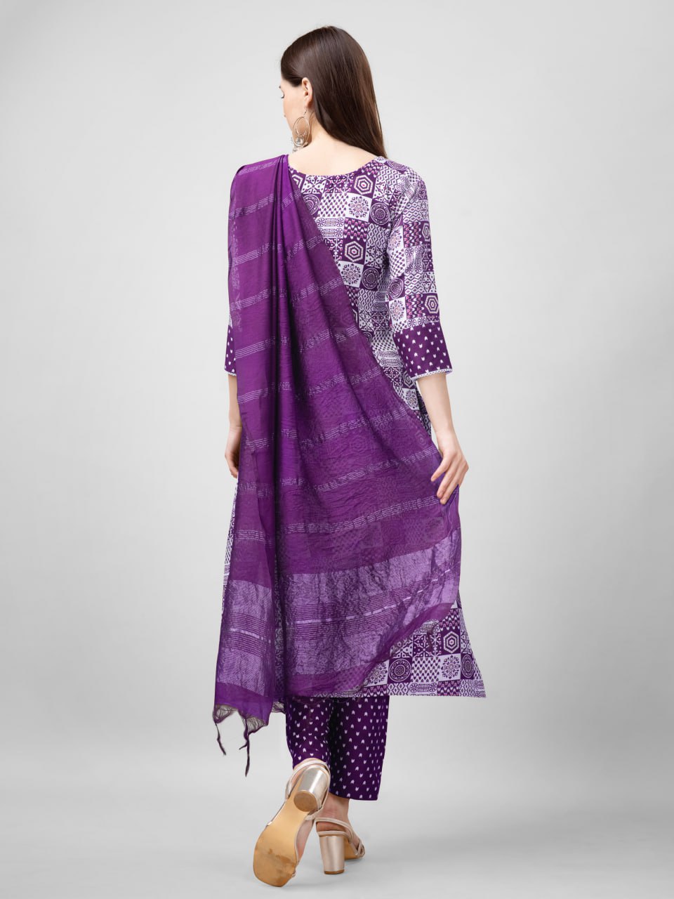 Purple Color Rayon Print with Embroidery and Fancy Lace Work Kurti Pant Dupatta