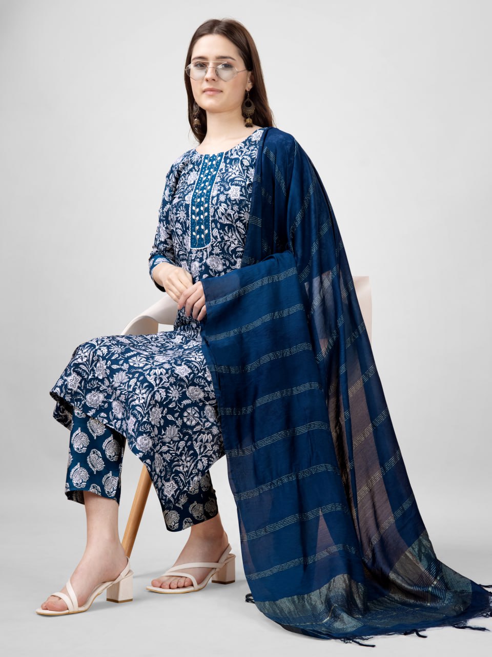 Morpich Color Rayon Print with Embroidery and Fancy Lace Work Kurti Pant Dupatta