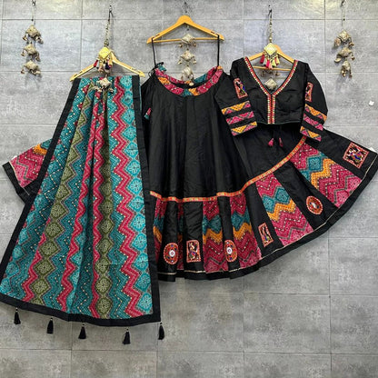 Black Pink Fancy Digital Print Work With Real Mirror Work Navratri Lehenga Choli