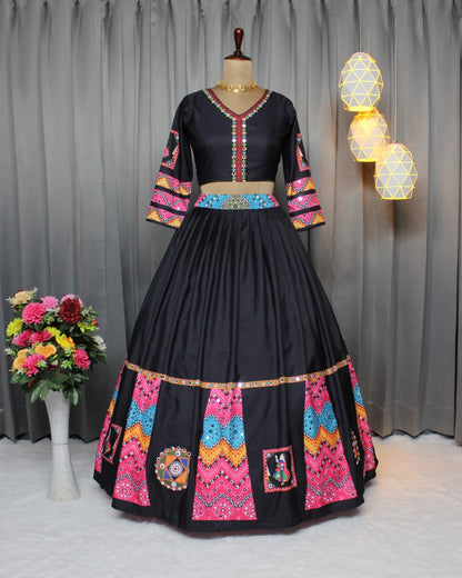 Black Pink Fancy Digital Print Work With Real Mirror Work Navratri Lehenga Choli