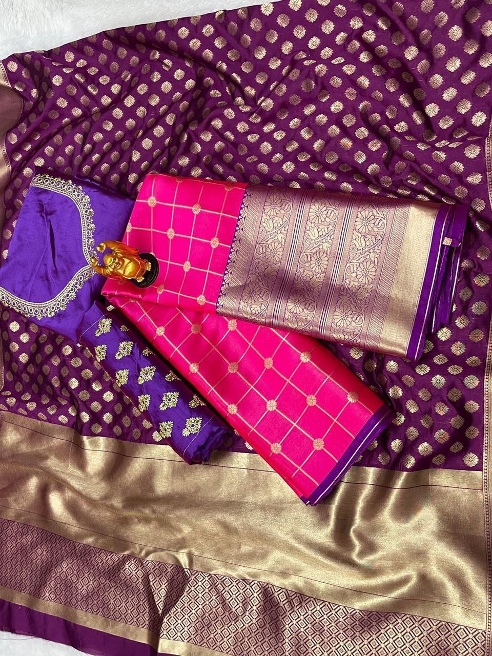 Pink Kanjiveram Silk Zari lehanga with blouse along with Heavy Jacqurad Zari Duppta