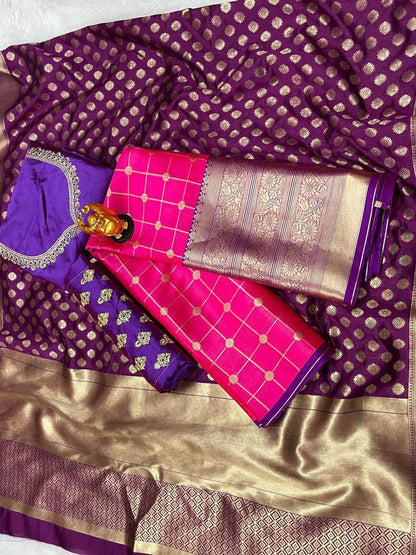 Pink Kanjiveram Silk Zari lehanga with blouse along with Heavy Jacqurad Zari Duppta