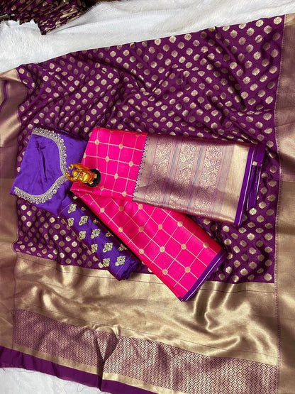 Pink Kanjiveram Silk Zari lehanga with blouse along with Heavy Jacqurad Zari Duppta