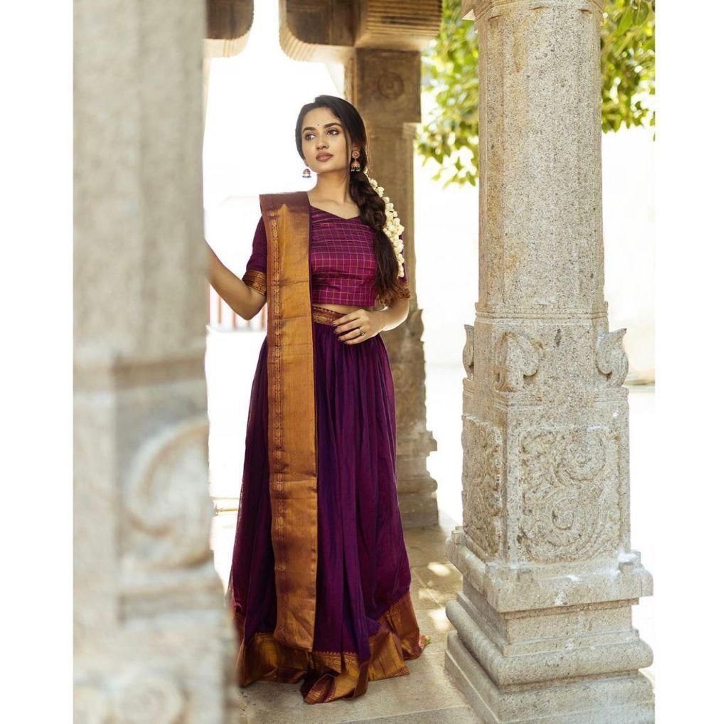 Haunted Purple Kanjiveram Silk Zari Lehanga With Blouse Along With Heavy Jacqurad Zari Blouse  and Heavy jacqurad Zari Border Duppta